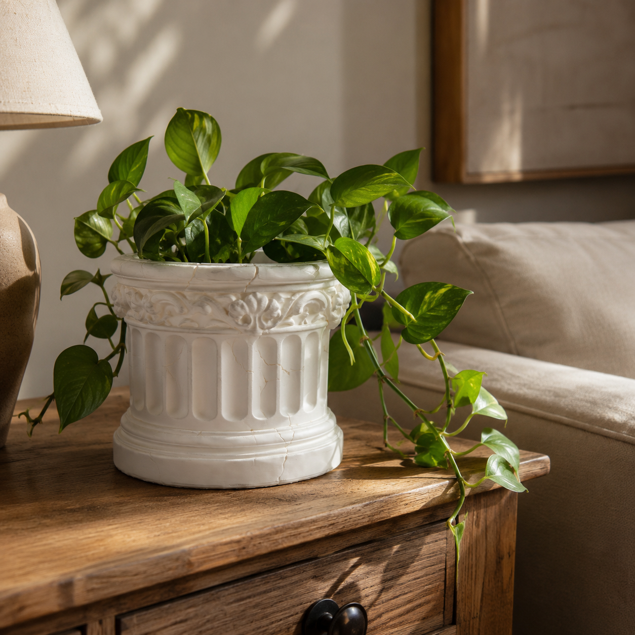 Classic Roman Column Planter with Ornamental Detailing for Indoor Plants | 3D Printed