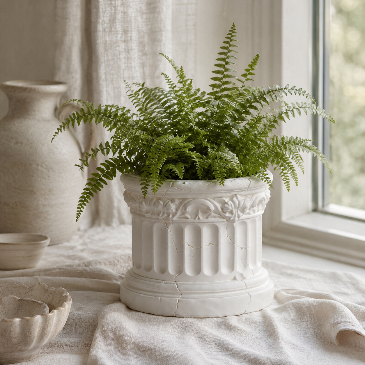Classic Roman Column Planter with Ornamental Detailing for Indoor Plants | 3D Printed