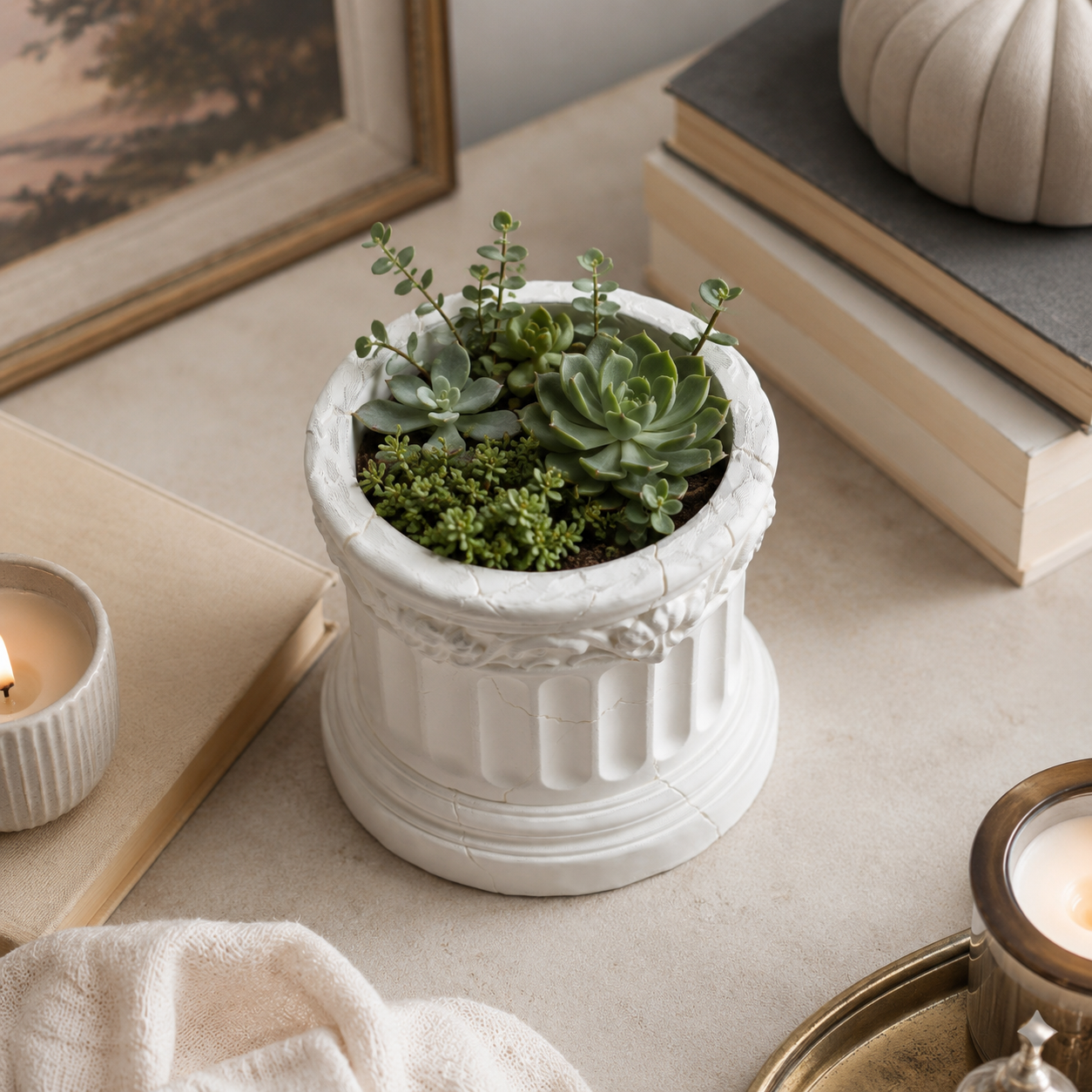 Classic Roman Column Planter with Ornamental Detailing for Indoor Plants | 3D Printed