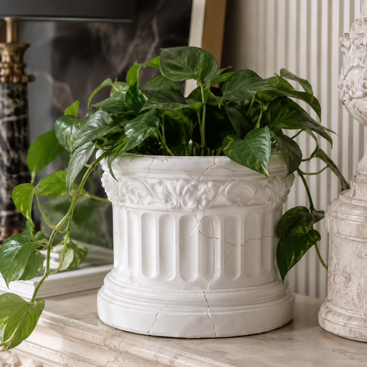 Classic Roman Column Planter with Ornamental Detailing for Indoor Plants | 3D Printed