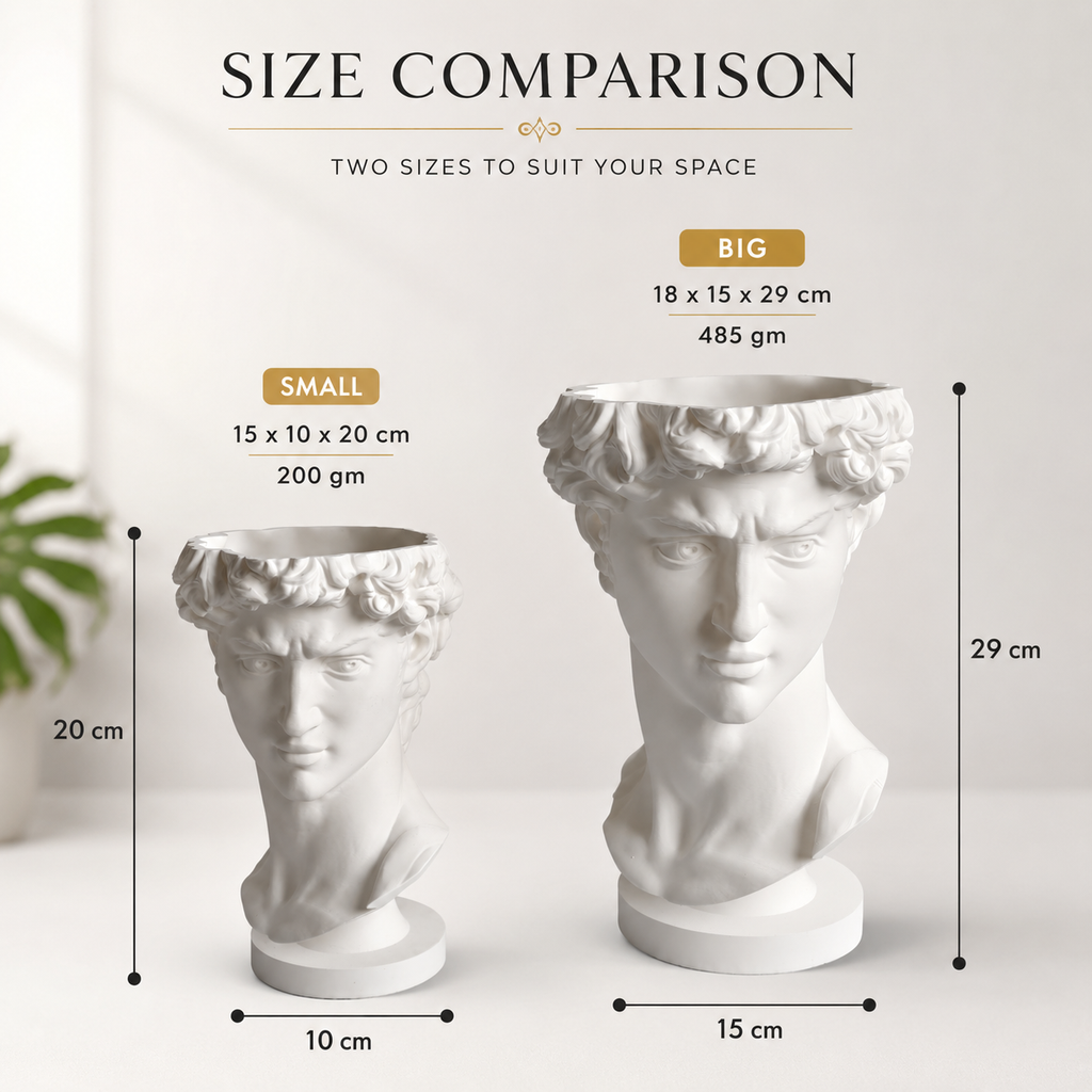 David Bust Planter – Classic Art-Inspired 3D Printed Planter (includes drainage holes and collection unit)