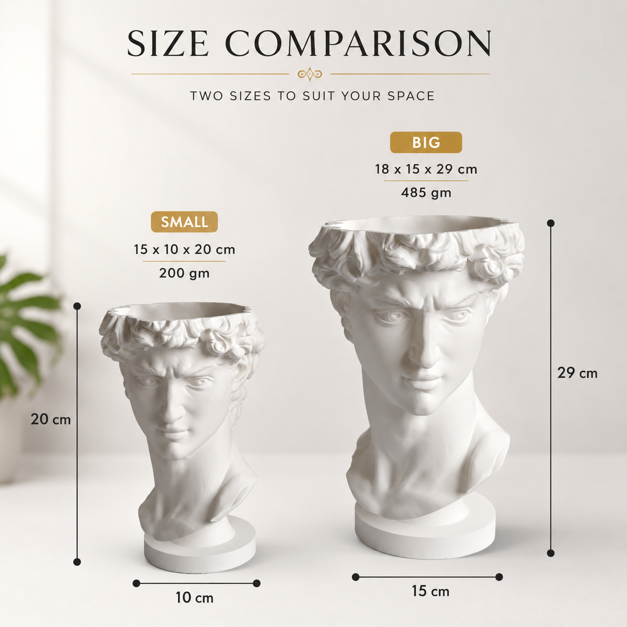 David Bust Planter – Classic Art-Inspired 3D Printed Planter (includes drainage holes and collection unit)