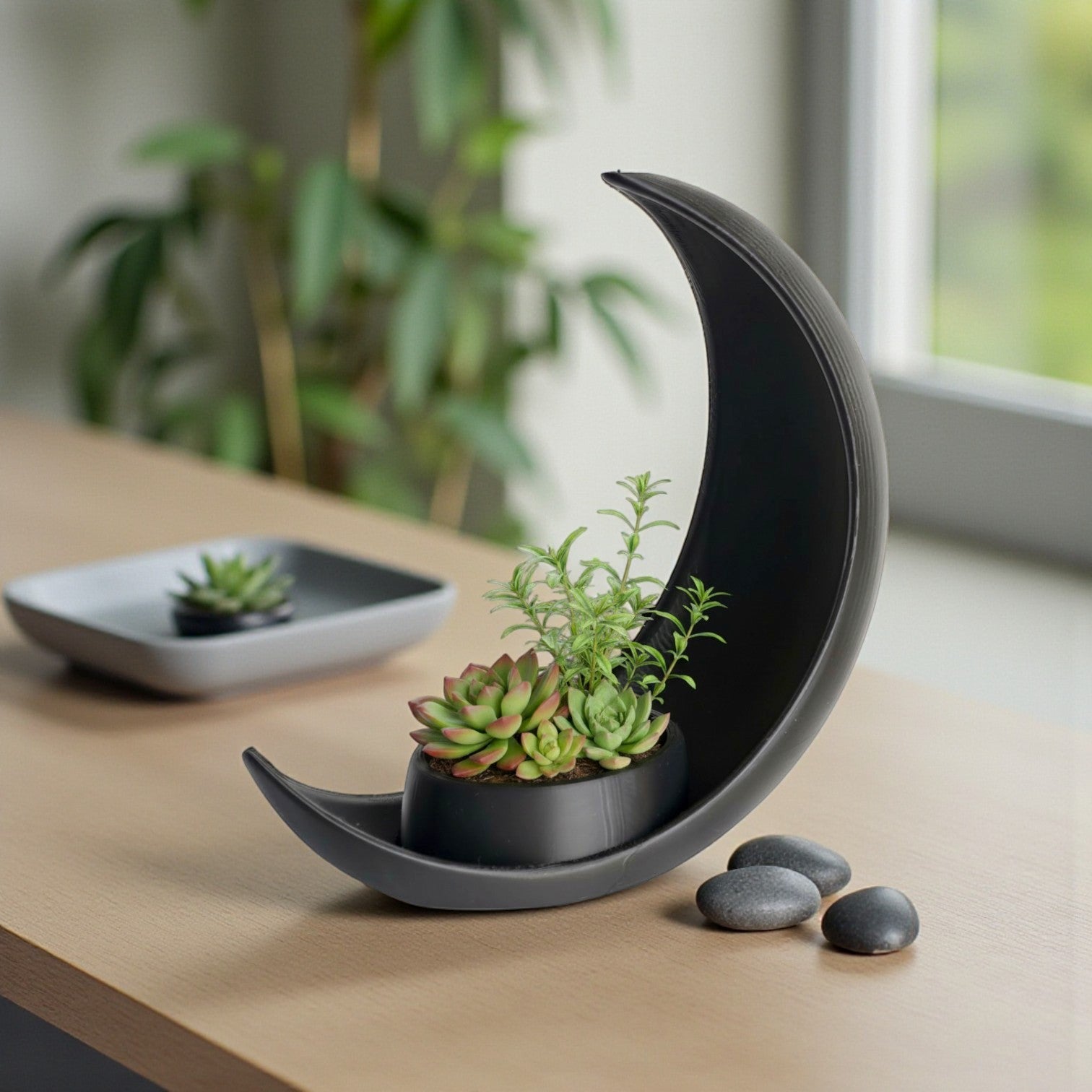 Lunar Curve Planter – Crescent Moon 3D Printed Succulent Pot