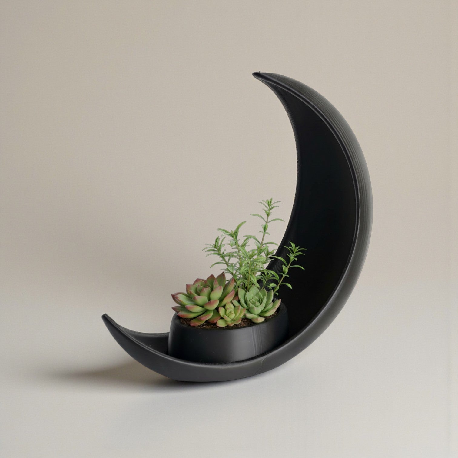 Lunar Curve Planter – Crescent Moon 3D Printed Succulent Pot