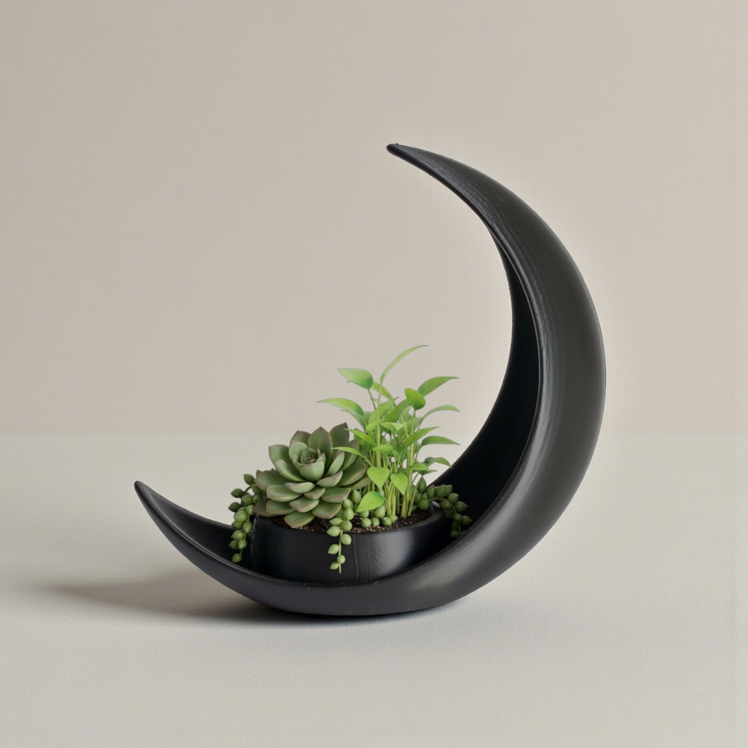 Lunar Curve Planter – Crescent Moon 3D Printed Succulent Pot