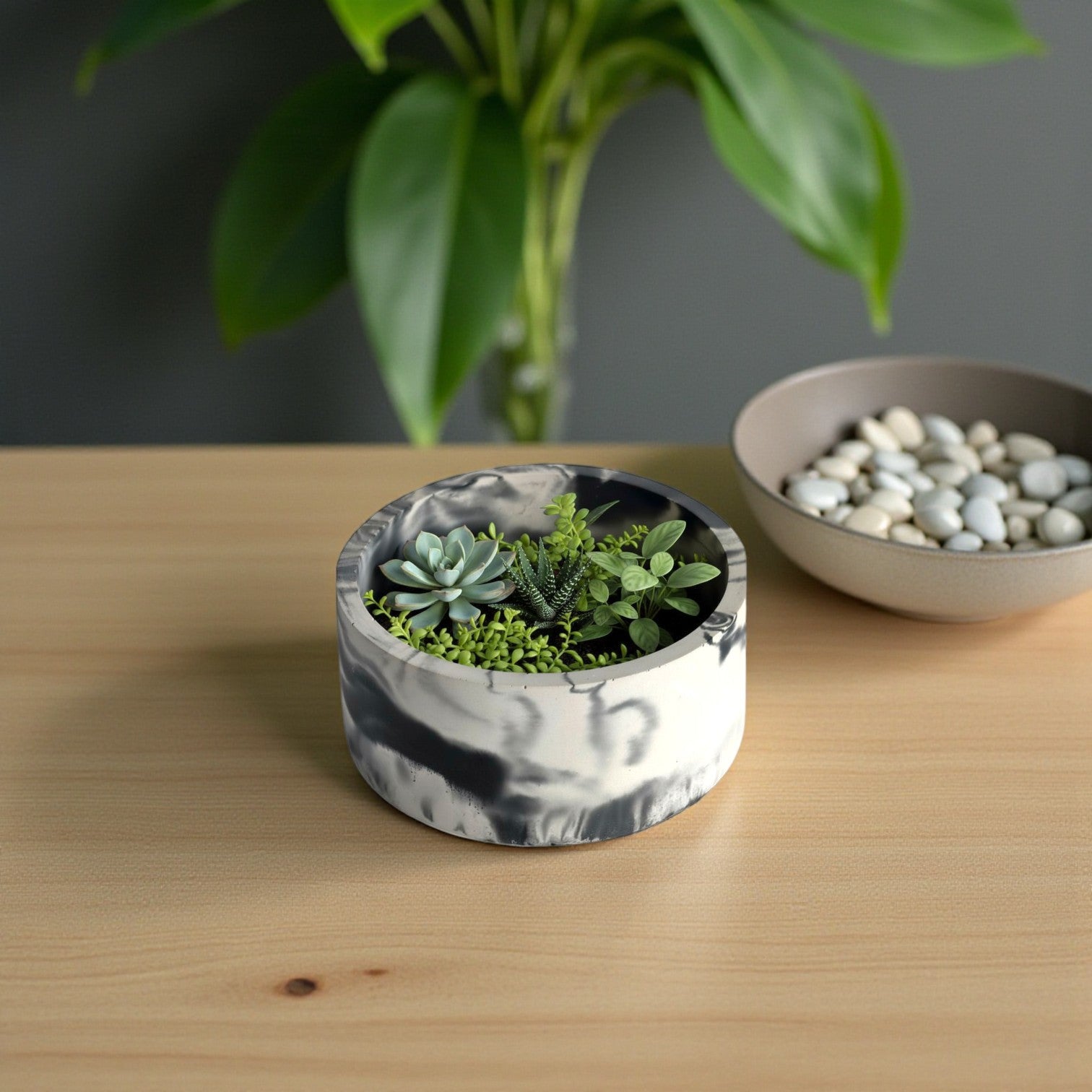 Marble Round Planter – Handcrafted Concrete Succulent Pot