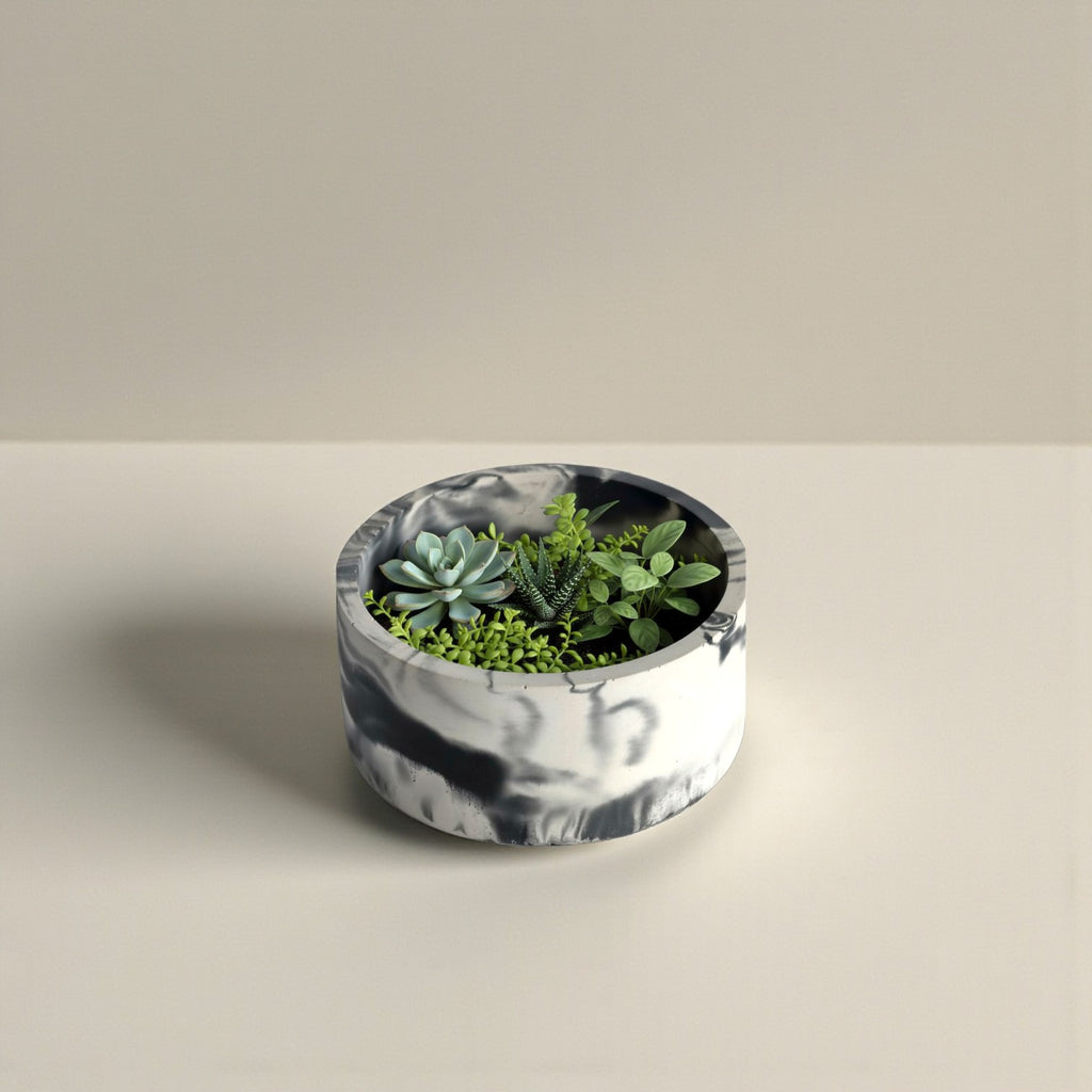 Marble Round Planter – Handcrafted Concrete Succulent Pot