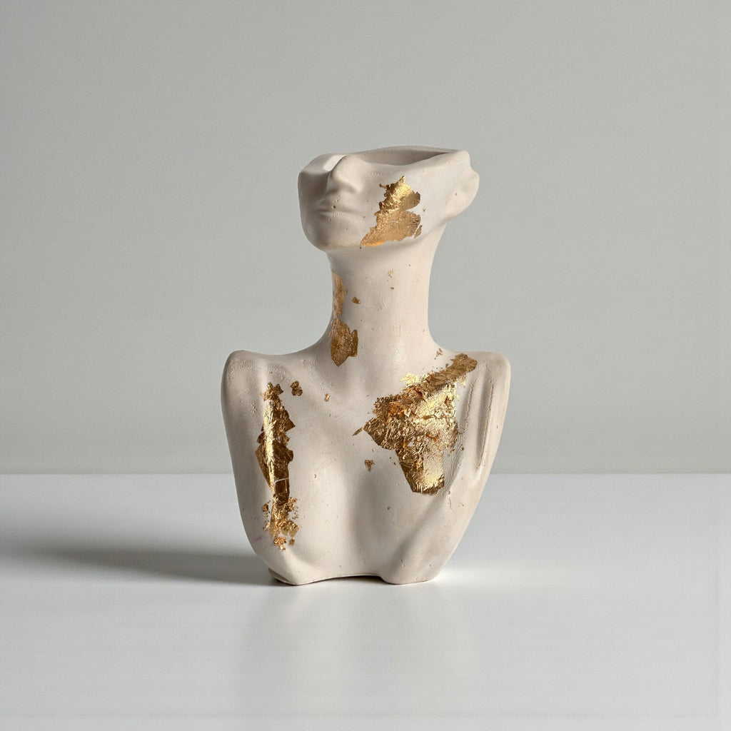Muse Bust Planter – Gold Accent Artistic Concrete Planter