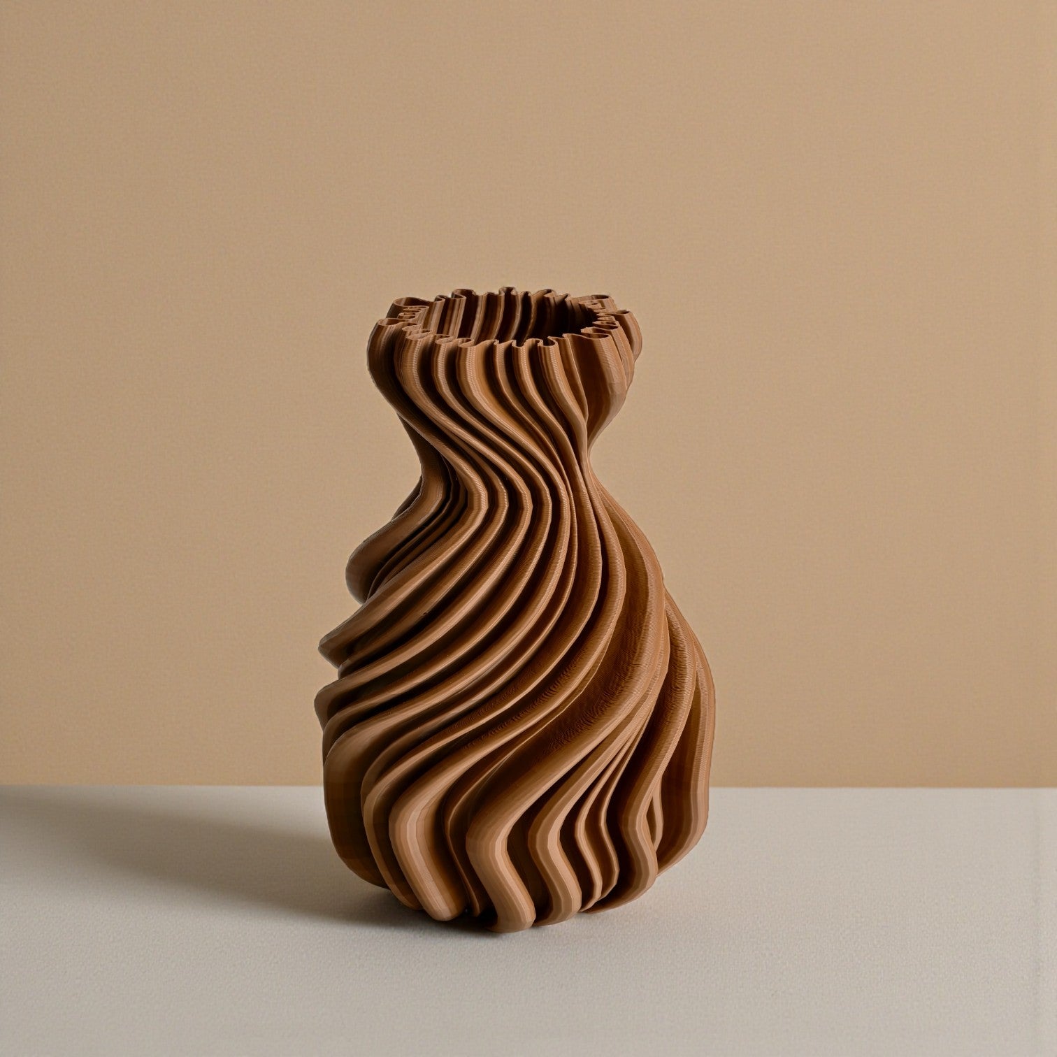 Wavy Terracotta Look Sculptural Vase – Modern Minimal Home Décor