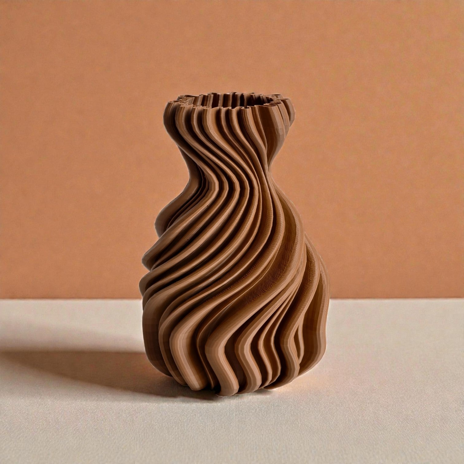 Wavy Terracotta Look Sculptural Vase – Modern Minimal Home Décor