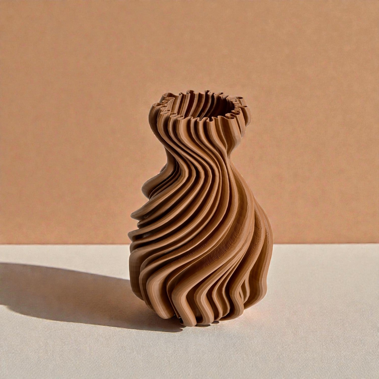 Wavy Terracotta Look Sculptural Vase – Modern Minimal Home Décor