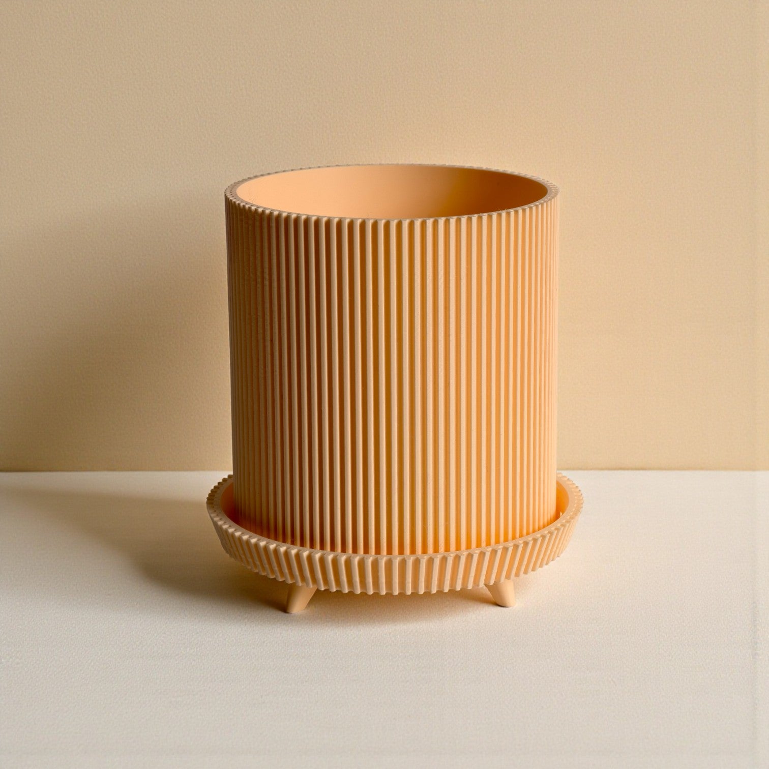 Ribbed Planter Set – Terracotta Peach & Olive Green with drainage hole