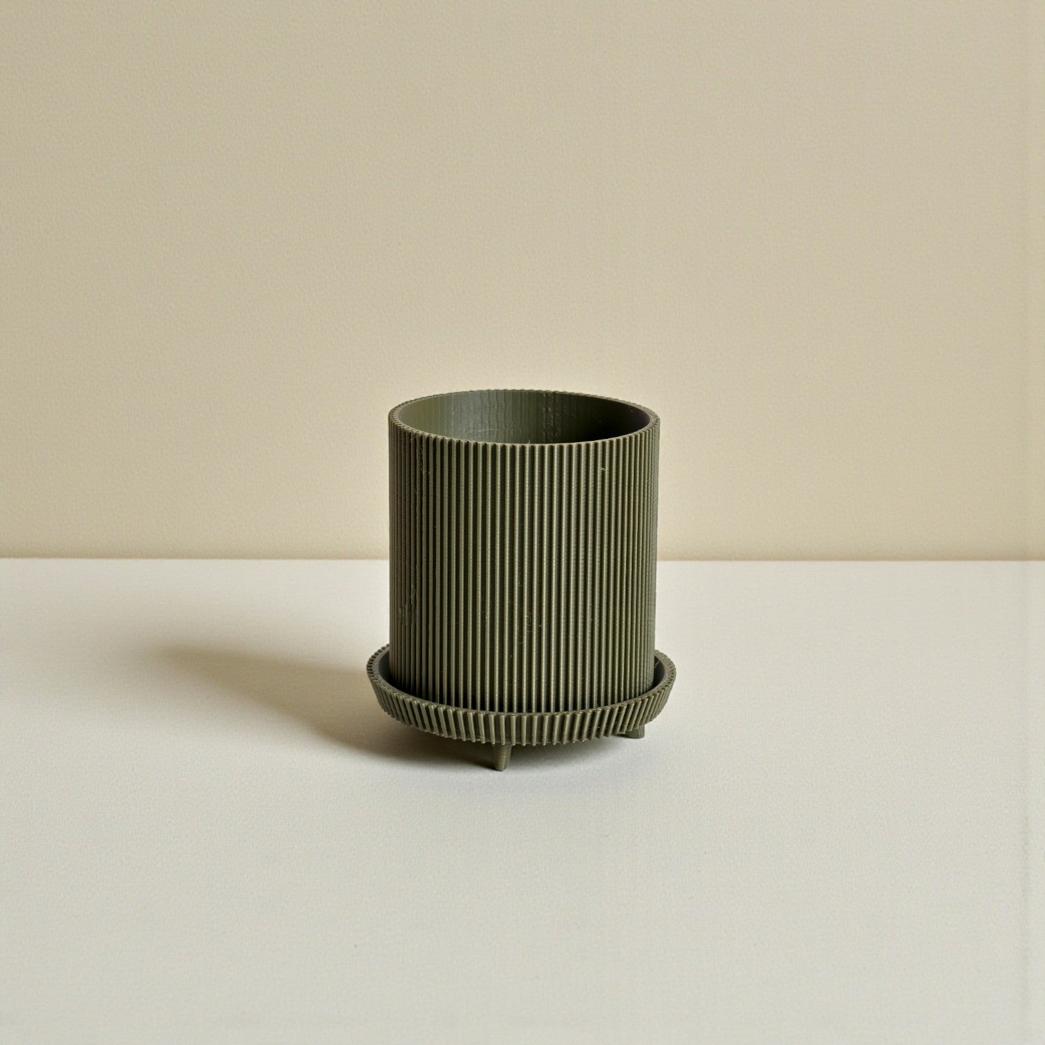 Ribbed Planter Set – Terracotta Peach & Olive Green with drainage hole