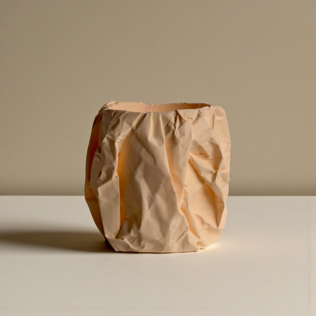 Crumpled Paper Texture Planter Set – Peach & Olive Green