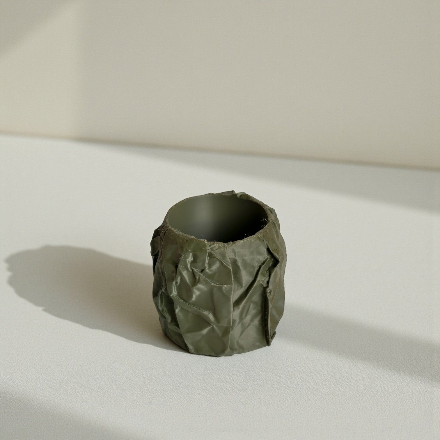 Crumpled Paper Texture Planter Set – Peach & Olive Green