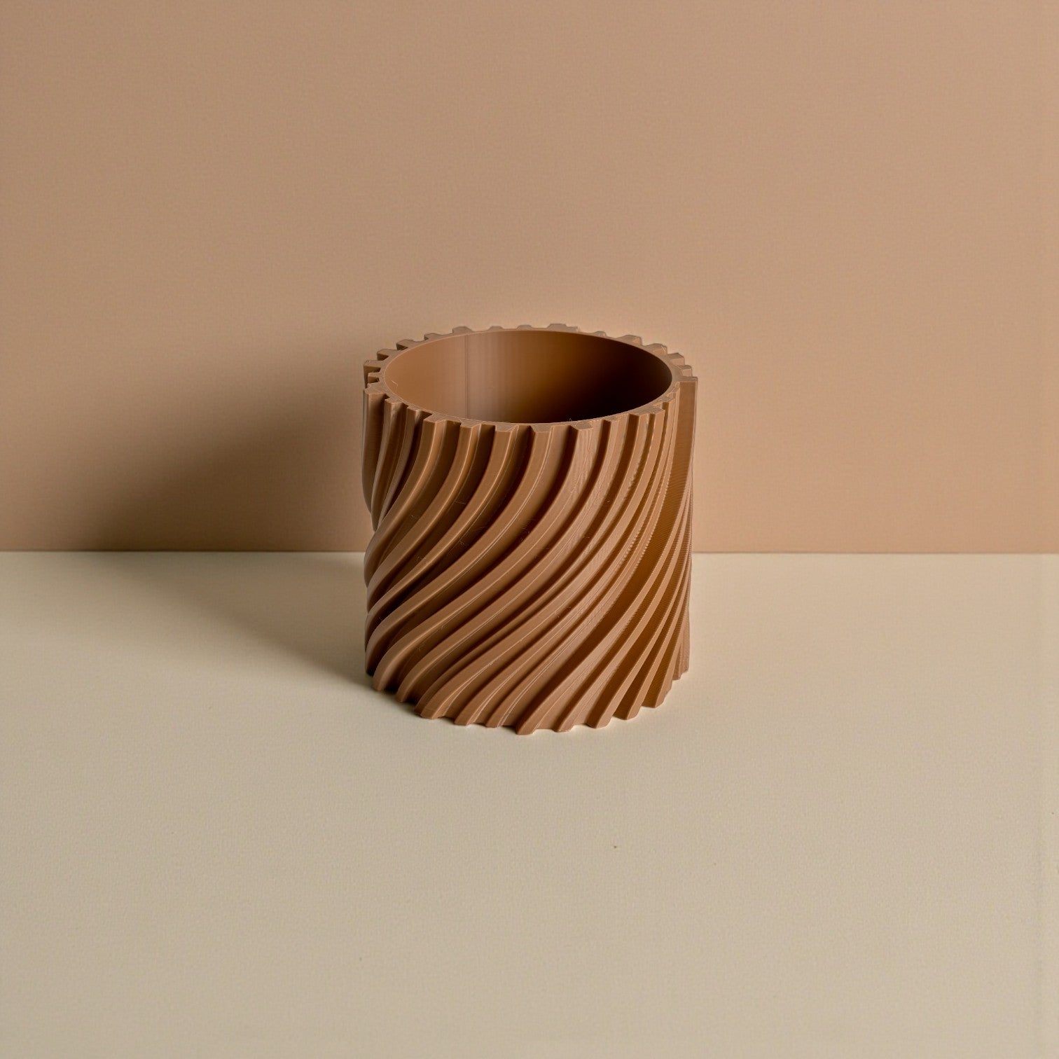 TwistFlow Planter – Modern 3D Printed Terracotta Look Pot