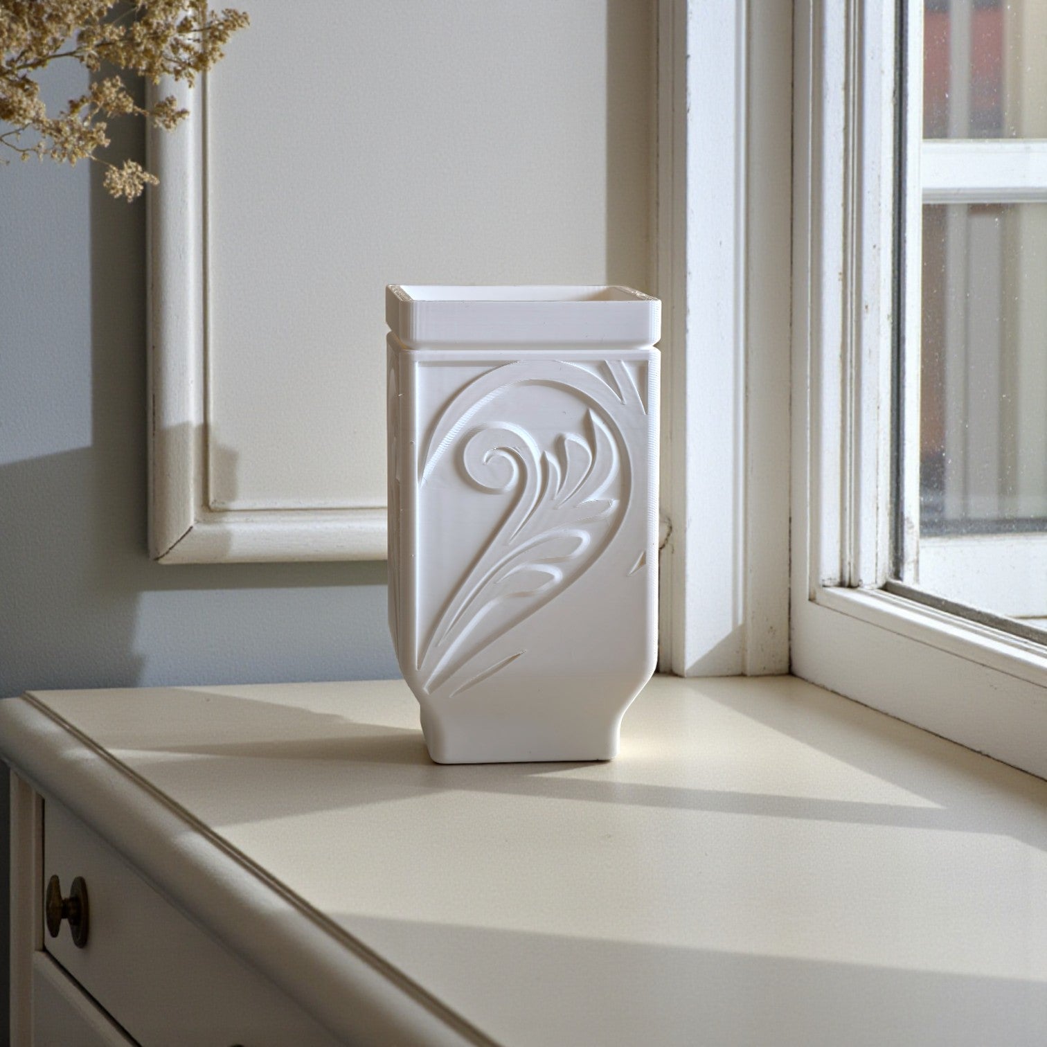 Modern Sculpted Planter with Drainage Hole – Minimal White Designer Pot for Indoor Plants