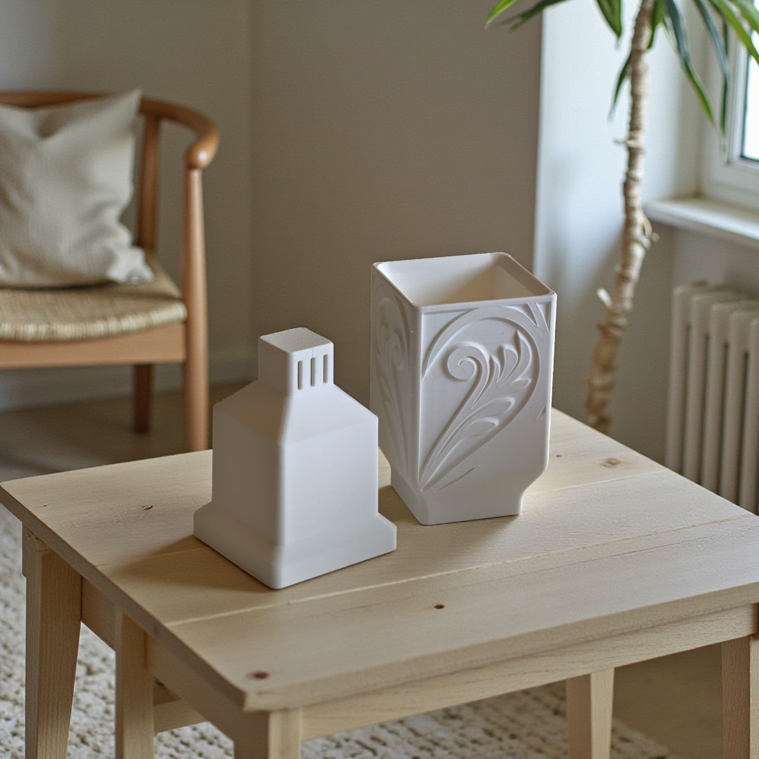 Modern Sculpted Planter with Drainage Hole – Minimal White Designer Pot for Indoor Plants