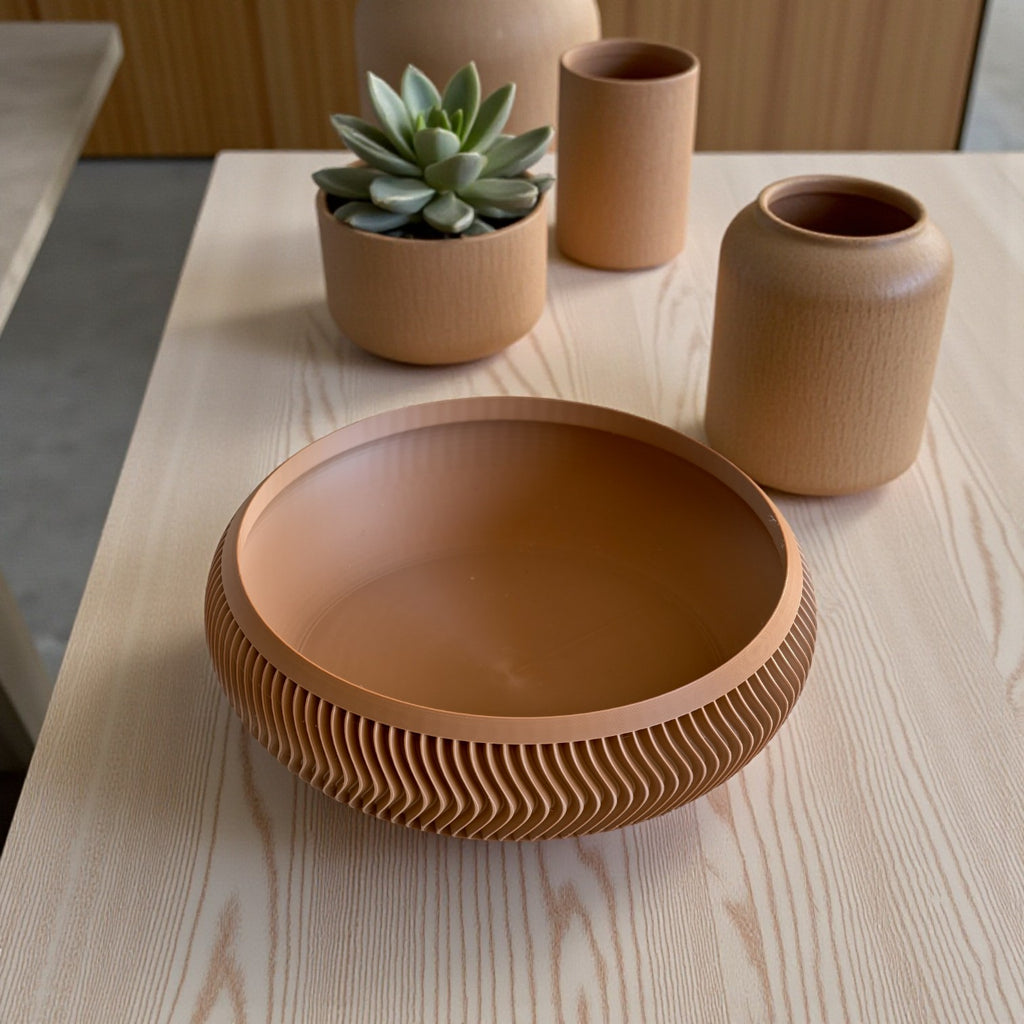 Modern Sculpted Decorative Bowl – Minimal Ribbed Centerpiece for Home Décor