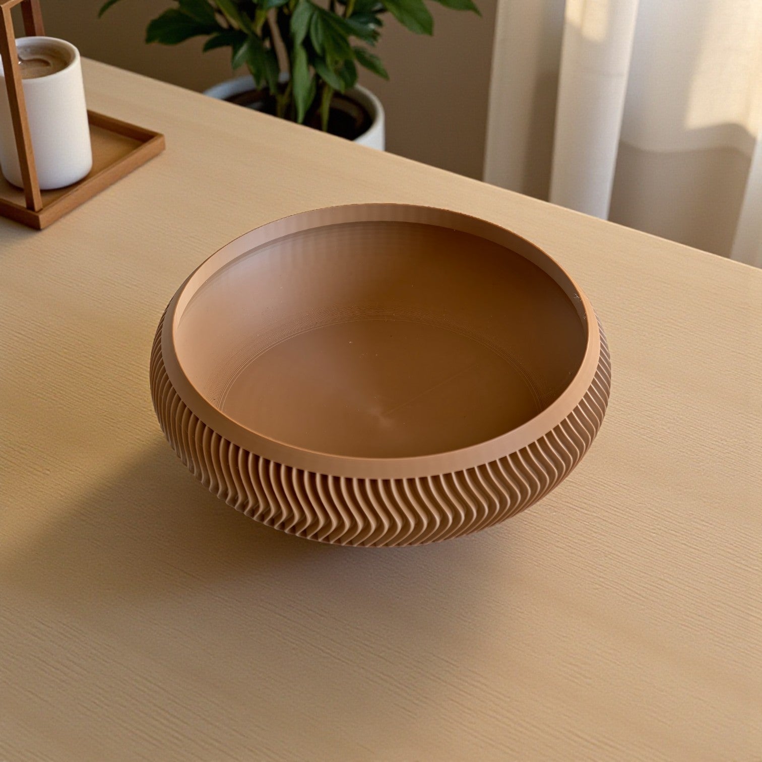 Modern Sculpted Decorative Bowl – Minimal Ribbed Centerpiece for Home Décor