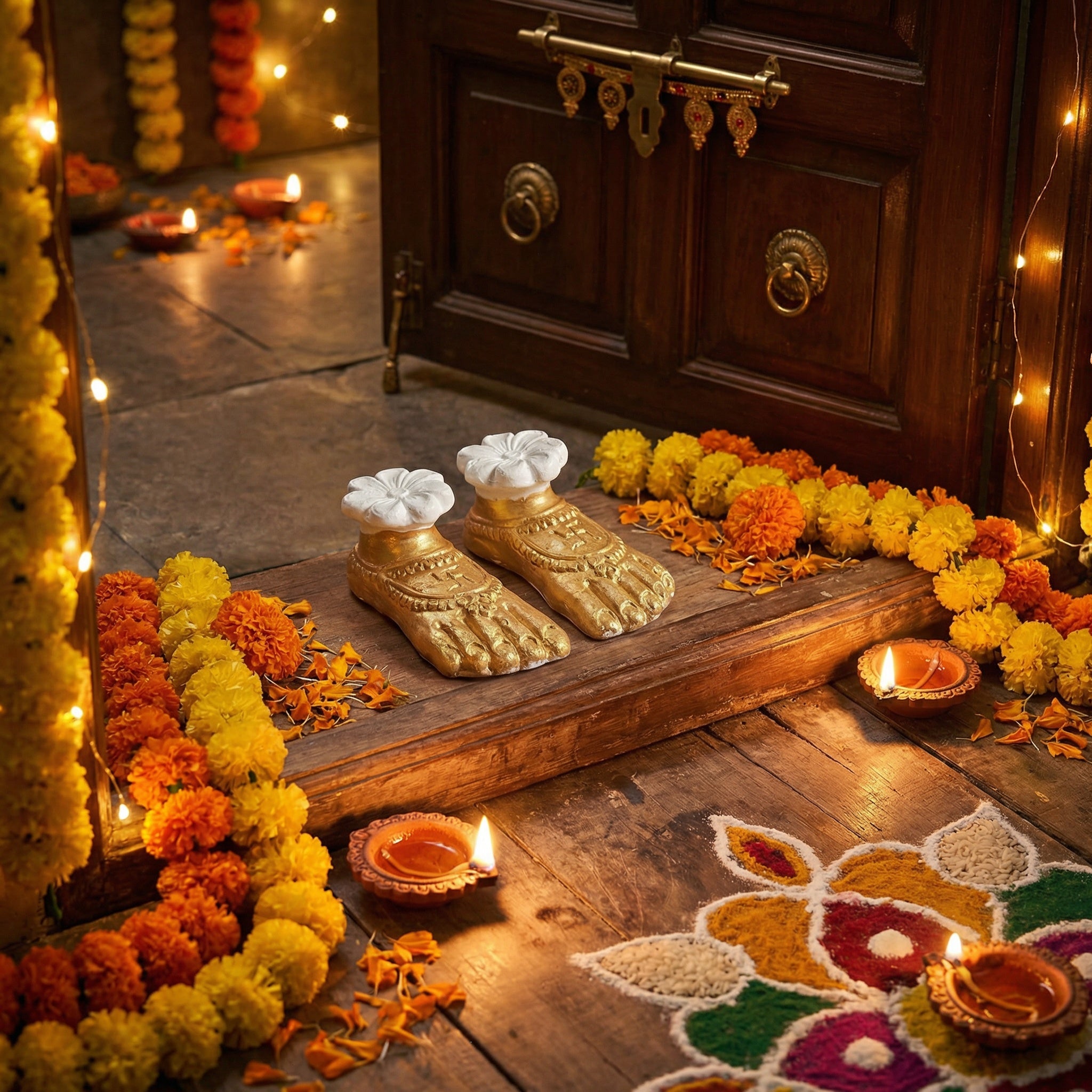 Lakshmi Charan Paduka – Golden Feet Decor for Diwali Pooja | Handmade Lakshmi Foot Idol | Auspicious Home Decor & Gift