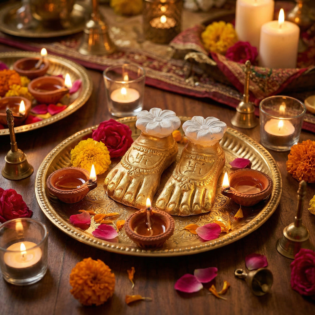 Lakshmi Charan Paduka – Golden Feet Decor for Diwali Pooja | Handmade Lakshmi Foot Idol | Auspicious Home Decor & Gift