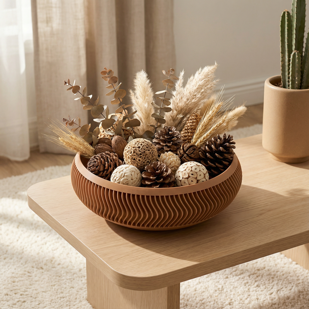 Modern Sculpted Decorative Bowl – Minimal Ribbed Centerpiece for Home Décor
