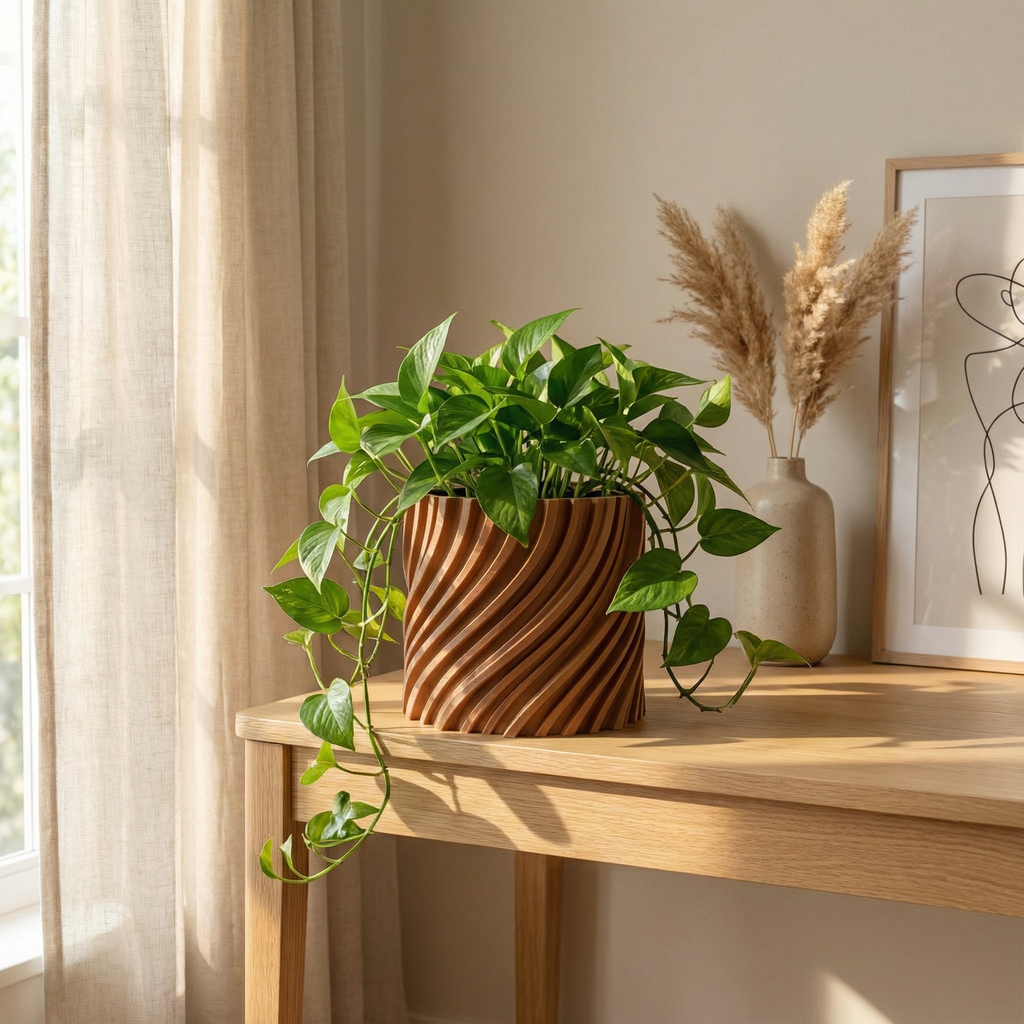 TwistFlow Planter – Modern 3D Printed Terracotta Look Pot