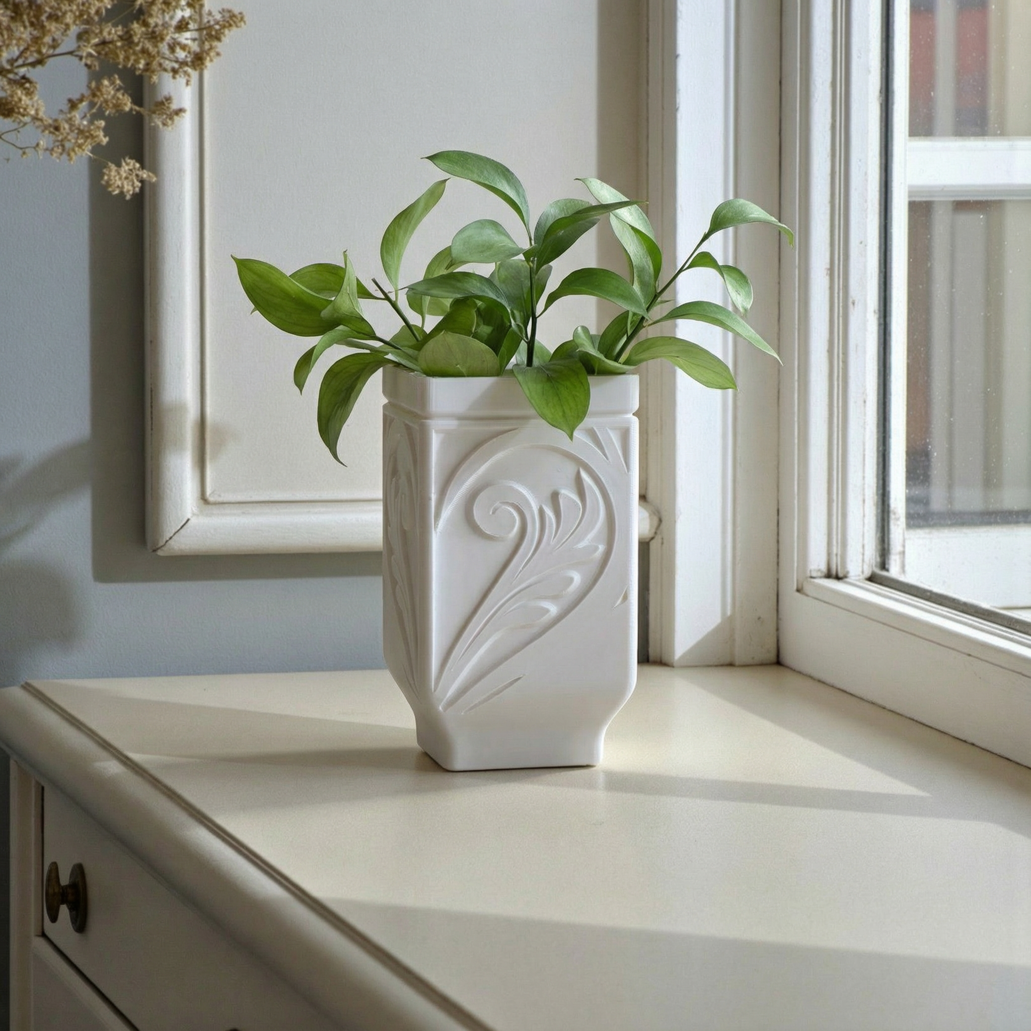Modern Sculpted Planter with Drainage Hole – Minimal White Designer Pot for Indoor Plants