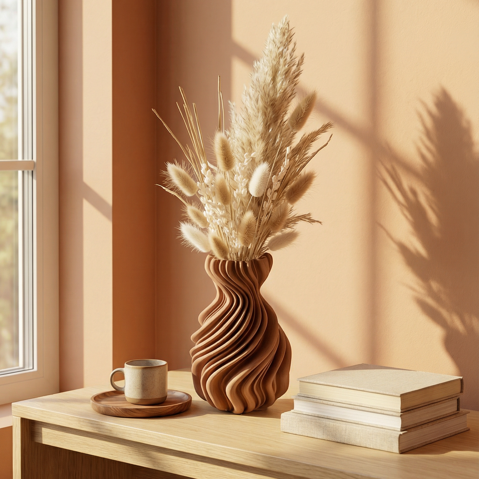 Wavy Terracotta Look Sculptural Vase – Modern Minimal Home Décor