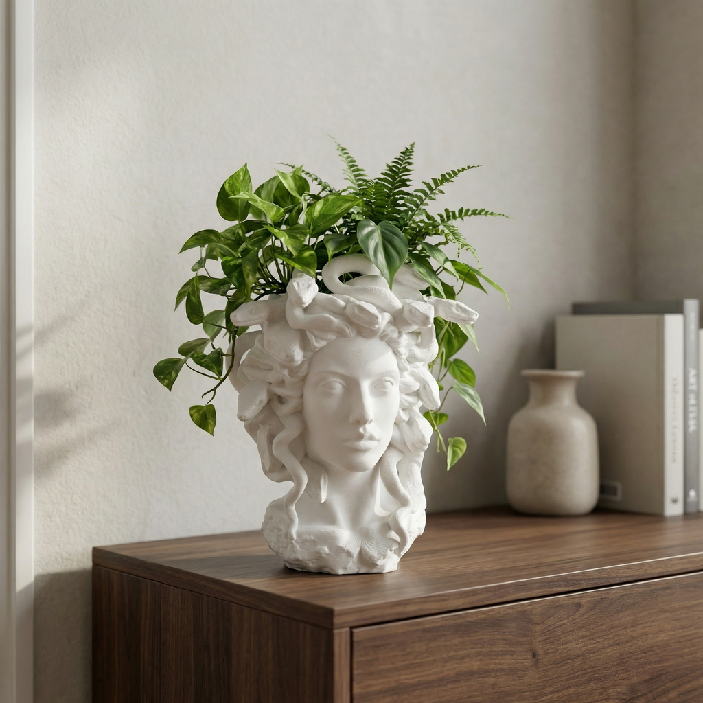 3D Printed Medusa Planter | Sculptural Indoor Planter with Hidden Drainage Hole