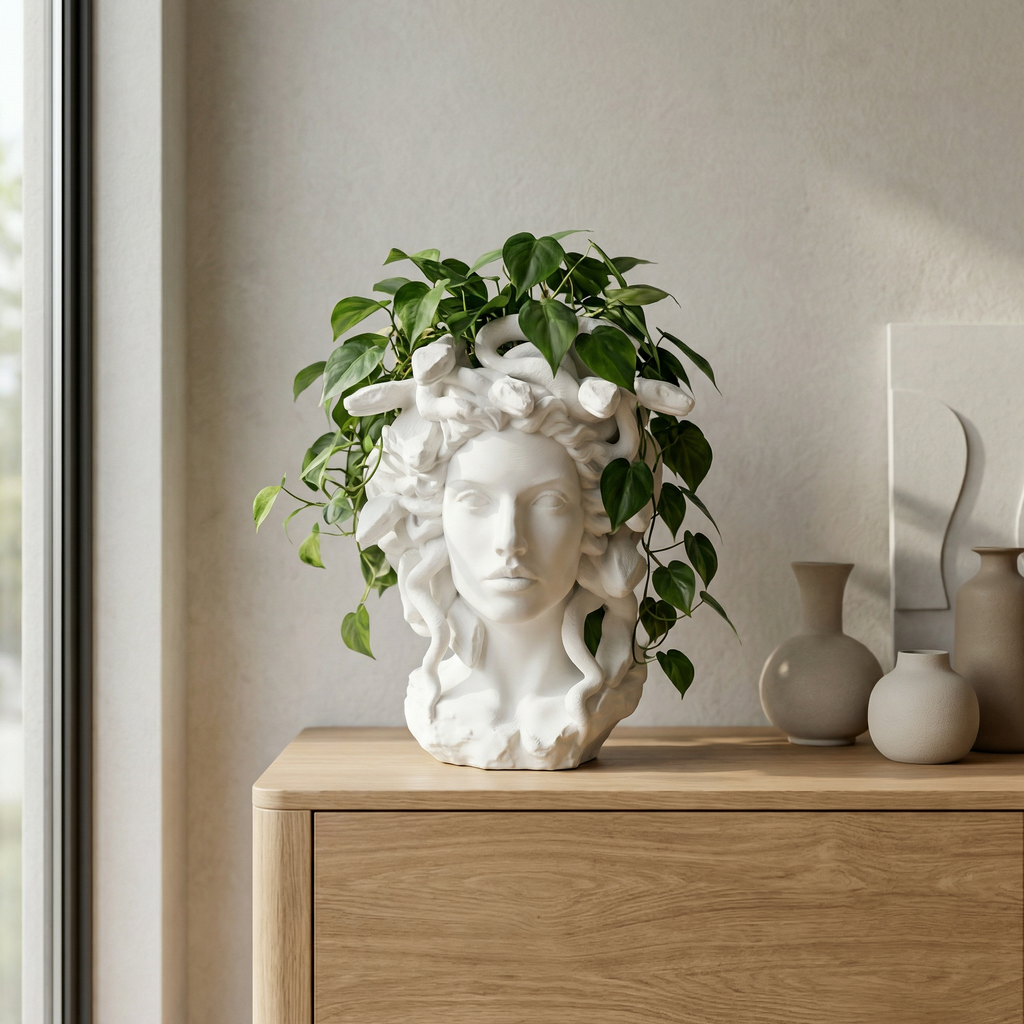 3D Printed Medusa Planter | Sculptural Indoor Planter with Hidden Drainage Hole