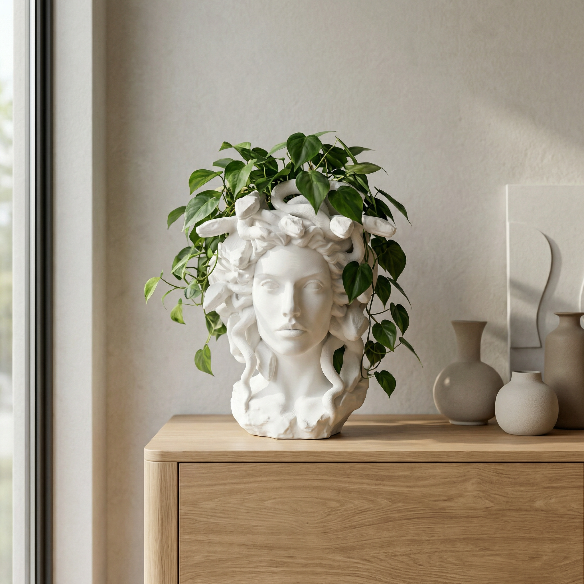 3D Printed Medusa Planter | Sculptural Indoor Planter with Hidden Drainage Hole