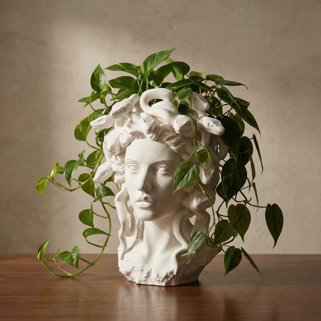 3D Printed Medusa Planter | Sculptural Indoor Planter with Hidden Drainage Hole