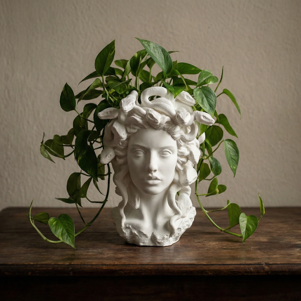 3D Printed Medusa Planter | Sculptural Indoor Planter with Hidden Drainage Hole