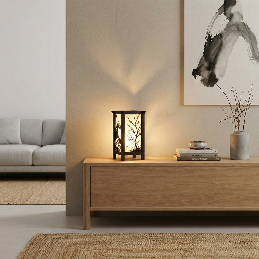 Kanso Lantern | Japanese Wave & Bonsai Ambient Table Lamp with Inline Switch, 3-ft Wire & 3W Daylight Surface Light Included