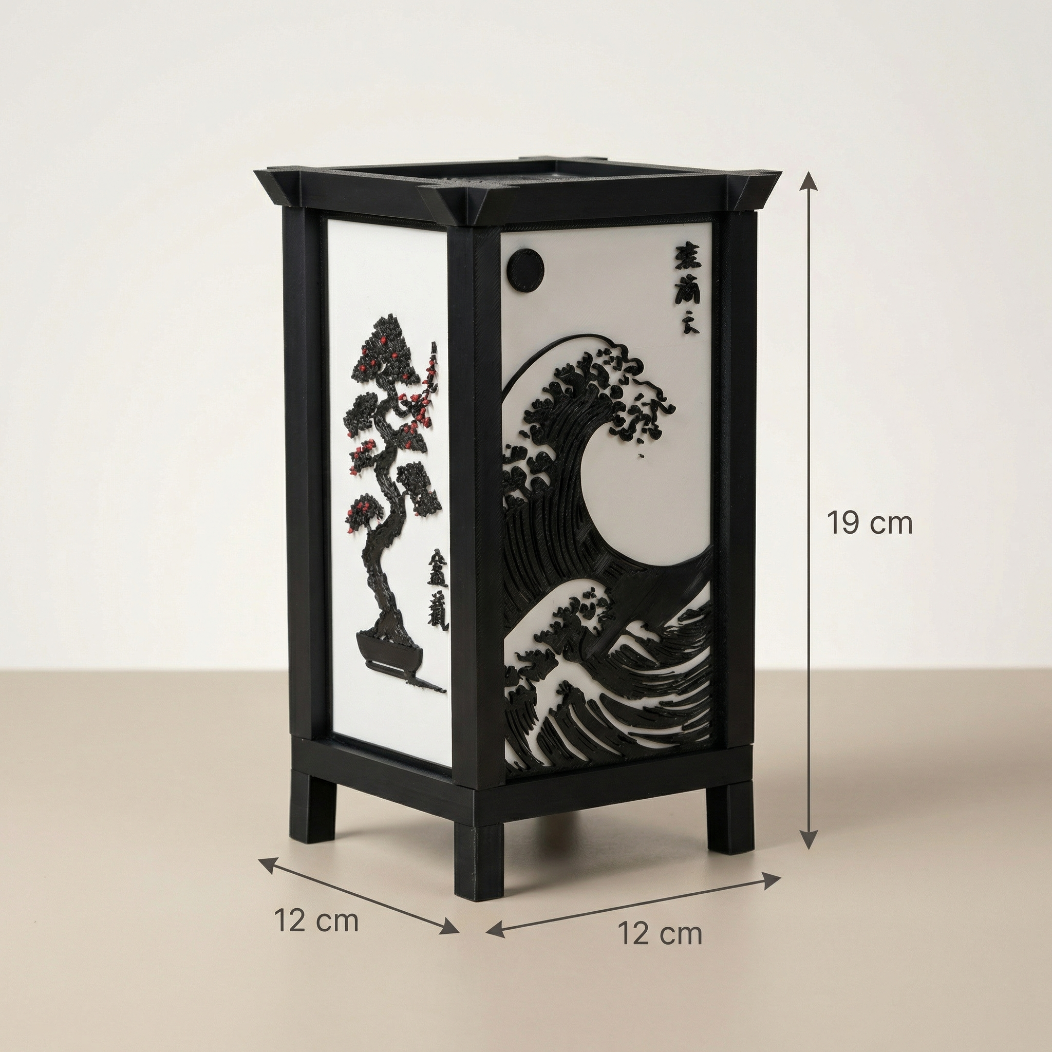 Kanso Lantern | Japanese Wave & Bonsai Ambient Table Lamp with Inline Switch, 3-ft Wire & 3W Daylight Surface Light Included