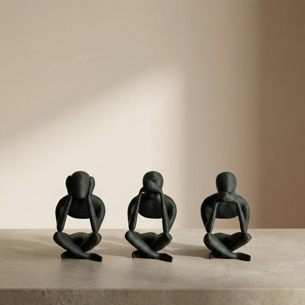 No Evil Trio 3D Printed Showpiece | Minimal Sculptural Décor for Modern Homes