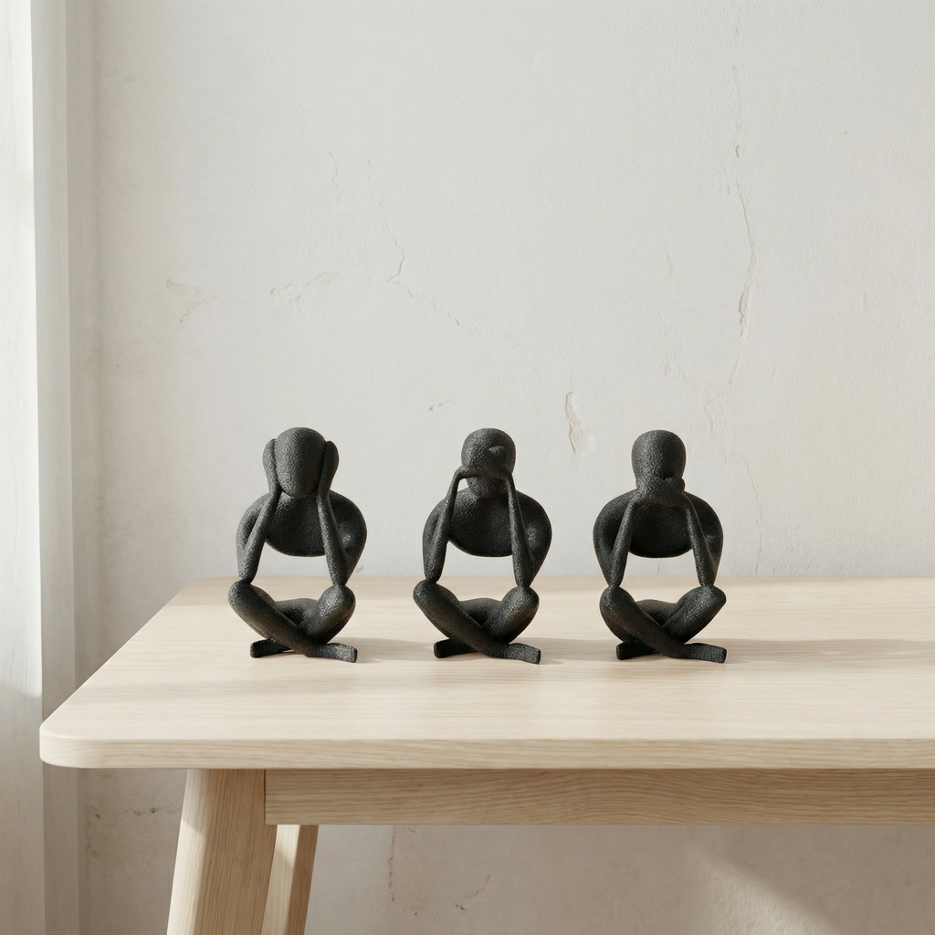 No Evil Trio 3D Printed Showpiece | Minimal Sculptural Décor for Modern Homes