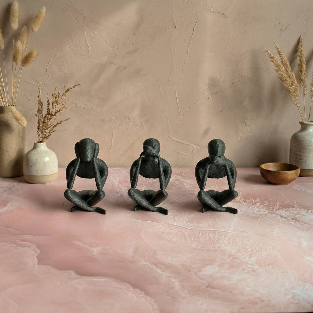 No Evil Trio 3D Printed Showpiece | Minimal Sculptural Décor for Modern Homes