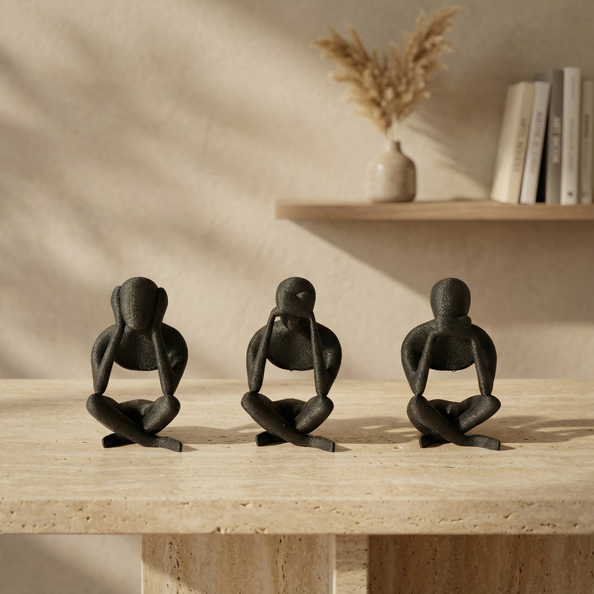 No Evil Trio 3D Printed Showpiece | Minimal Sculptural Décor for Modern Homes