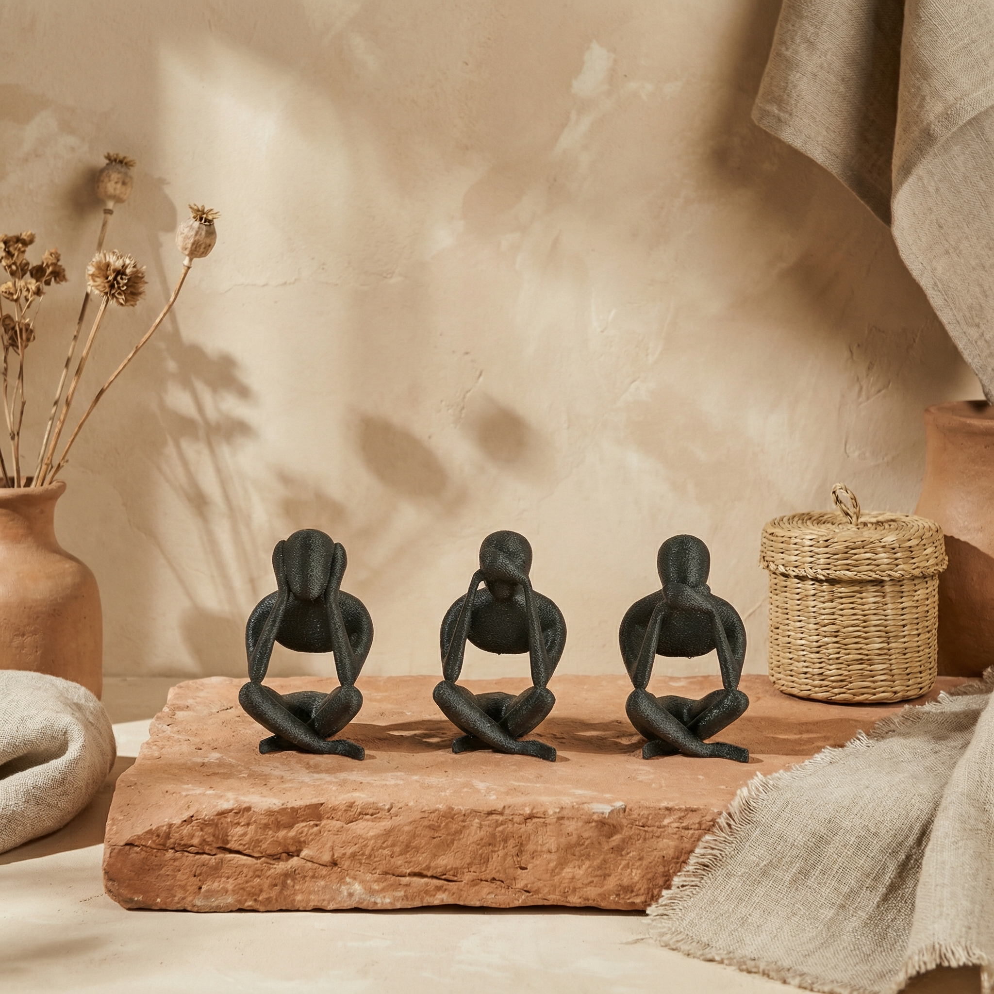 No Evil Trio 3D Printed Showpiece | Minimal Sculptural Décor for Modern Homes