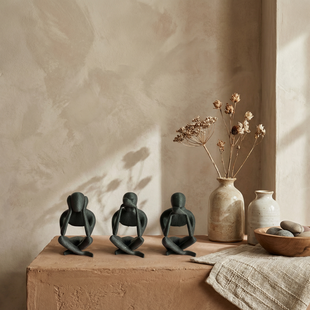 No Evil Trio 3D Printed Showpiece | Minimal Sculptural Décor for Modern Homes