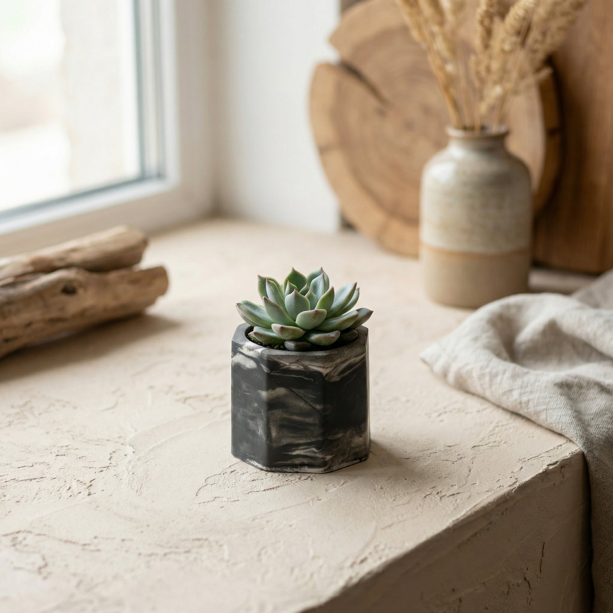 Mini Jesmonite Planter 3 in 1 Set | Handcrafted Small Planters for Succulents & Indoor Plants