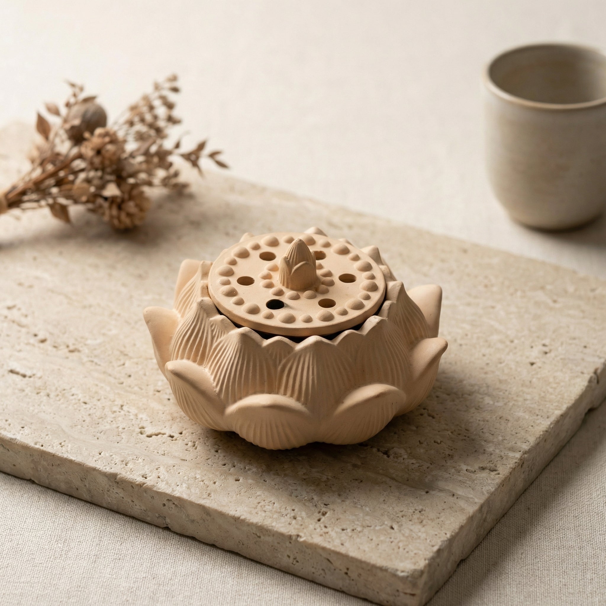 Concrete Fire Safe Lotus Dhoop Box – Handcrafted Incense Holder for Home Temple, Meditation & Pooja | Heat Resistant Dhoop Burner with Lid for Agarbatti, Resin & Sambrani | Decorative Spiritual Home Décor