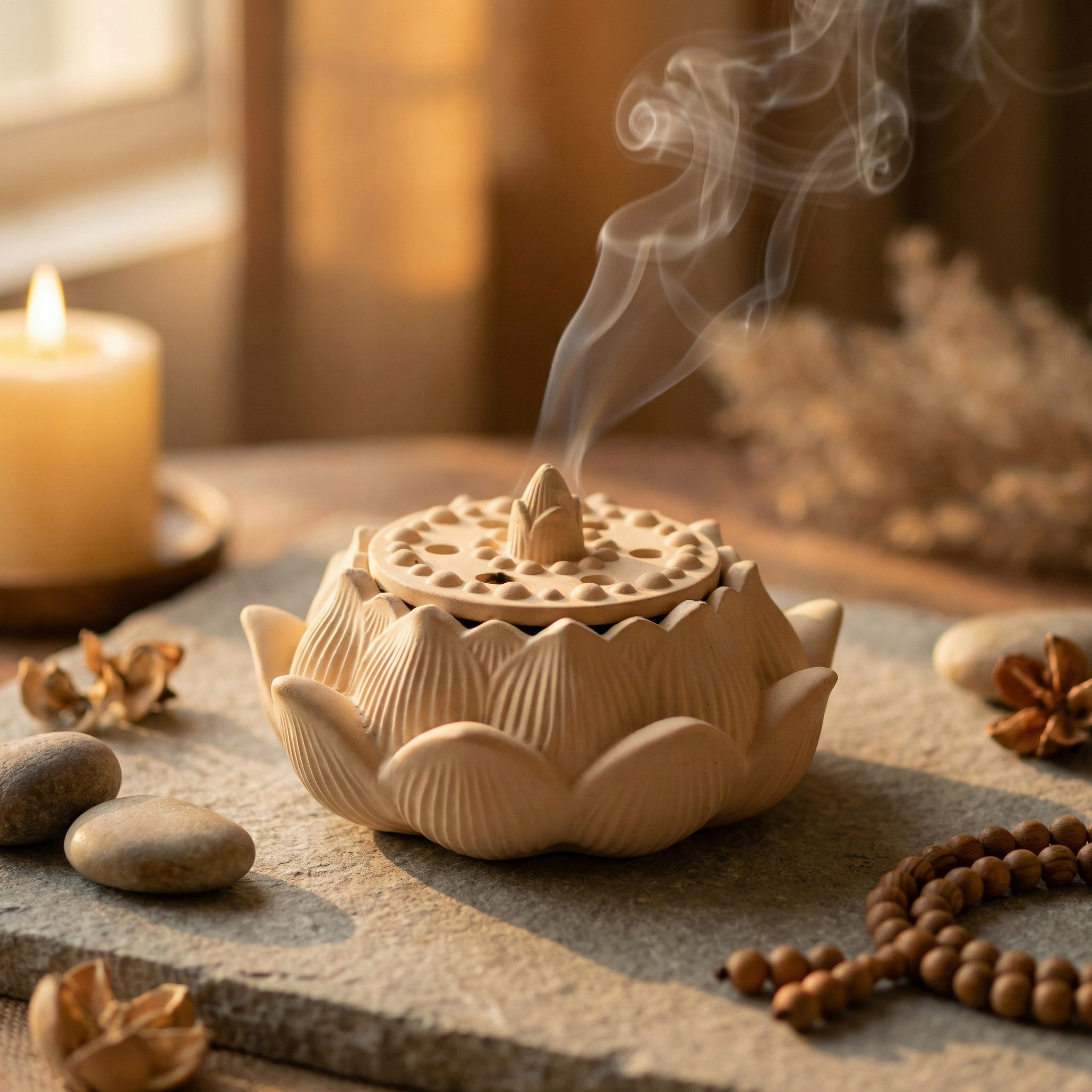 Concrete Fire Safe Lotus Dhoop Box – Handcrafted Incense Holder for Home Temple, Meditation & Pooja | Heat Resistant Dhoop Burner with Lid for Agarbatti, Resin & Sambrani | Decorative Spiritual Home Décor