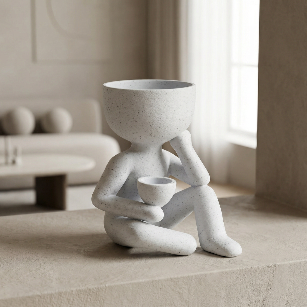 3D Printed Oreo Marble Look Character Planter | Sculptural Indoor Planter for Modern Homes