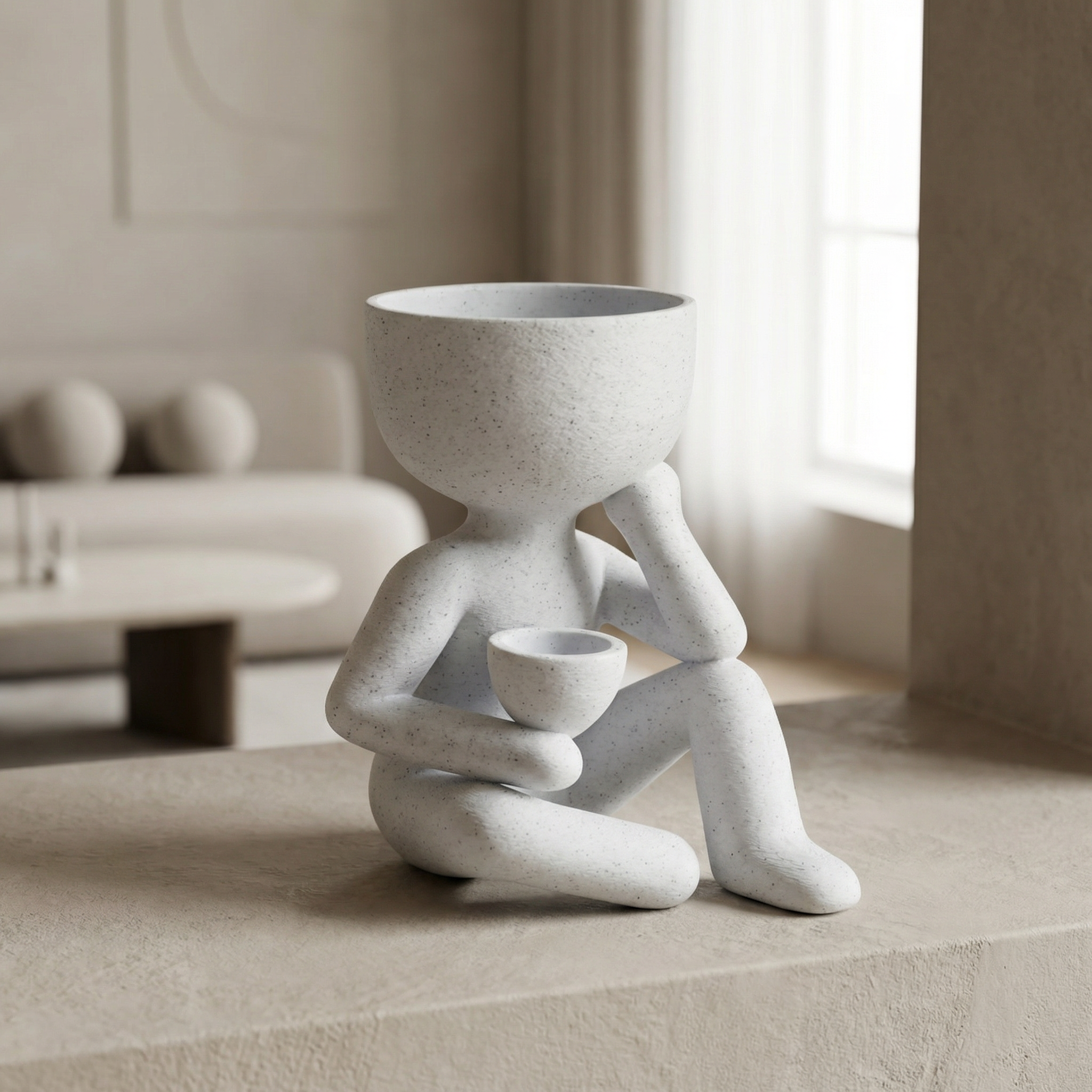 3D Printed Oreo Marble Look Character Planter | Sculptural Indoor Planter for Modern Homes