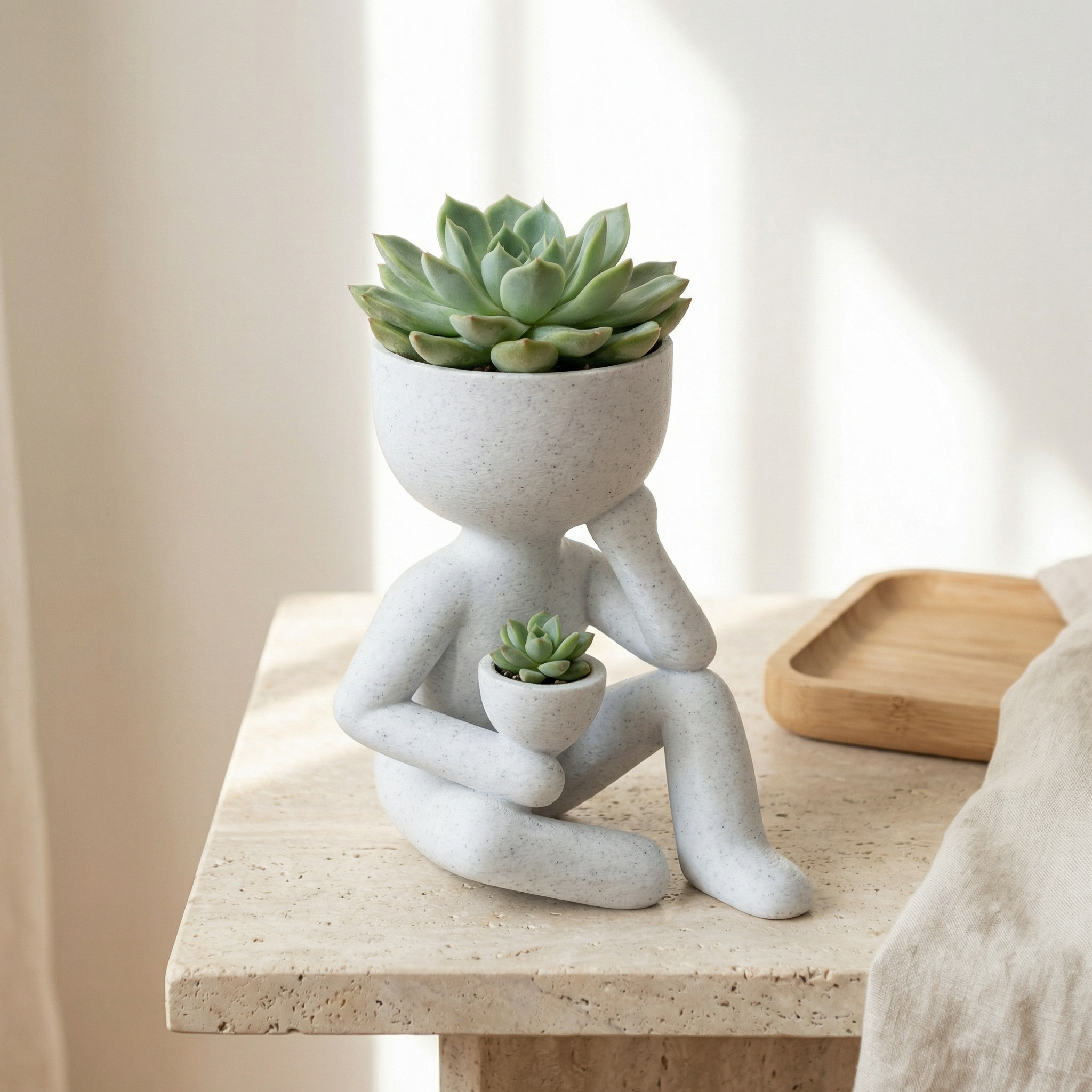 3D Printed Oreo Marble Look Character Planter | Sculptural Indoor Planter for Modern Homes