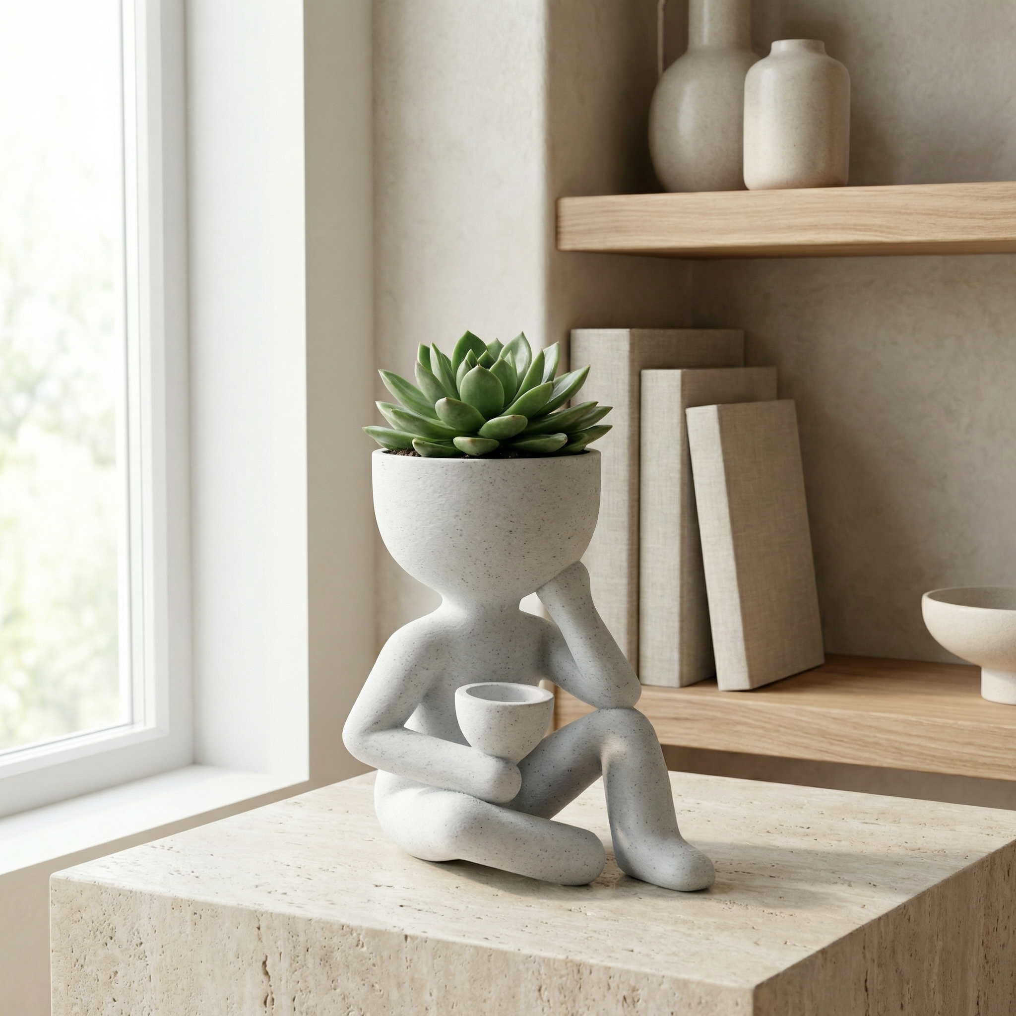 3D Printed Oreo Marble Look Character Planter | Sculptural Indoor Planter for Modern Homes